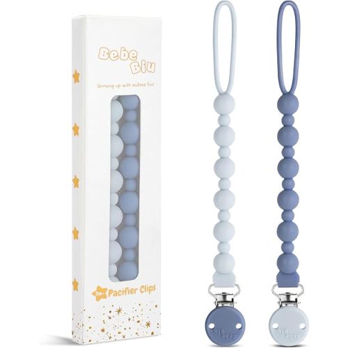 2 Pack Pacifier Clips, One-Piece Silicone Pacifier Clip, 100% Food-Grade Silicone Pacifier Holder (Ocean/Powder Blue)
