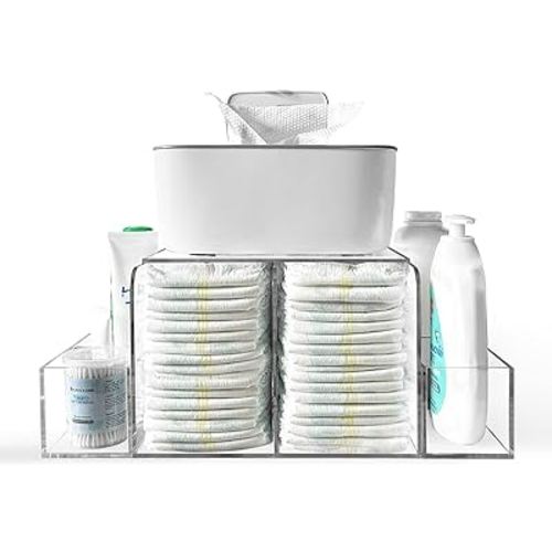 Acrylic Diaper Caddy, Baby Changing Table Organizer, Detachable Clear Diaper Storage for Wipe Dispenser, Wipe Warmer and other Diapering Essentials