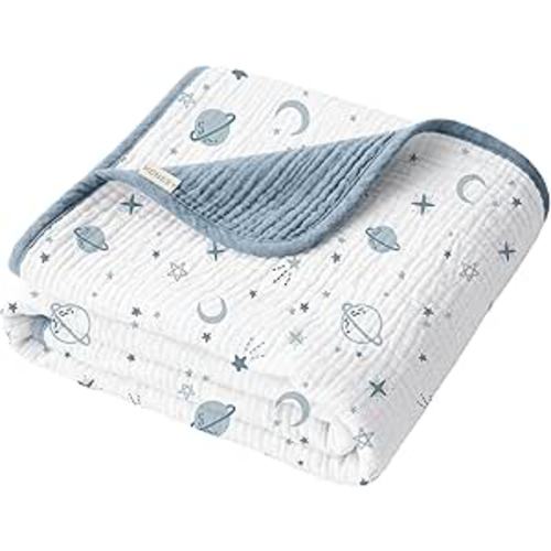 Konssy Muslin Baby Blankets for Girls Boys, 100% Cotton Crib Blanket for Infant Toddler, Super Soft and Lightweight Nursery Swaddling Wrap 40"x36" (Star)