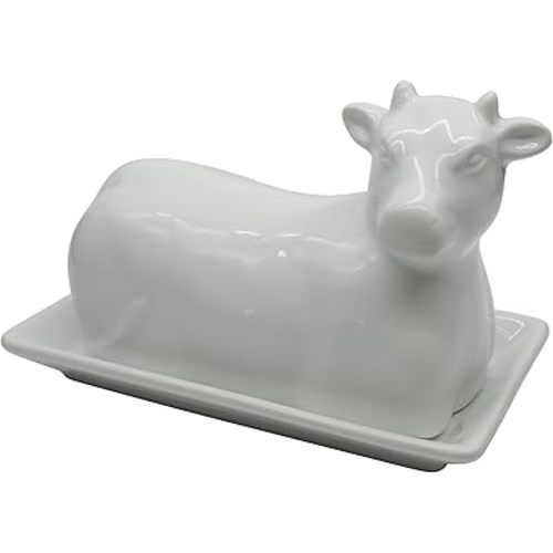 Butter Dish Cow Shaped White Ceramic / Porcelain by Chefcaptain