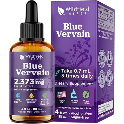 4 Oz Blue Vervain Extract Liquid Drops - Mood & Calm Support | 2 Month Supply | - Made in USA - Blue Vervain Herb Supplement - Alcohol & Sugar Free