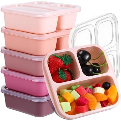 Honeydak 5 Pack Snack Containers Bento Box with Lid,Pink Brown