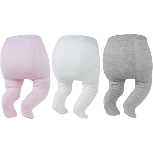 Zando 3Pack Newborn Baby Girls Tights Infant Cable Knit Winter Cotton Warm Footed Tights Leggings Stockings Pantyhose 0-4T