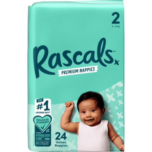 Rascals Premium Nappies Unisex Size 2 4-8kg Infant 24pk