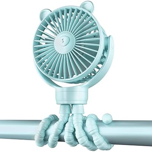 Portable Stroller Mini Fan, Small Rechargeable Personal Cooler w/ 360° Rotation, Baby Essentials for Car Seat, Crib, Bike, Treadmill, 3-Speed Battery Powered Stroller Accessories, Mint