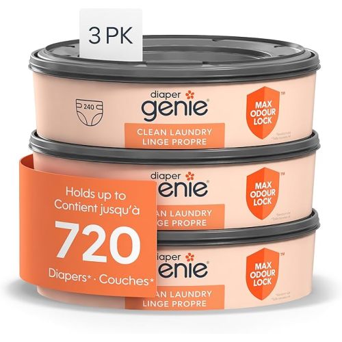 Diaper Genie Max Fresh Round Refills 3-Pack, Clean Laundry Scent | Clean Laundry scented refill bags with Max Odour Lock Technology help keep your nursery smelling fresh.