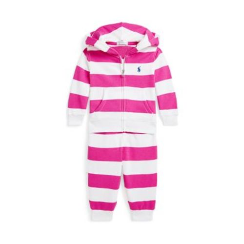 Baby Girls Striped Terry Full Zip Hoodie & Pants Set