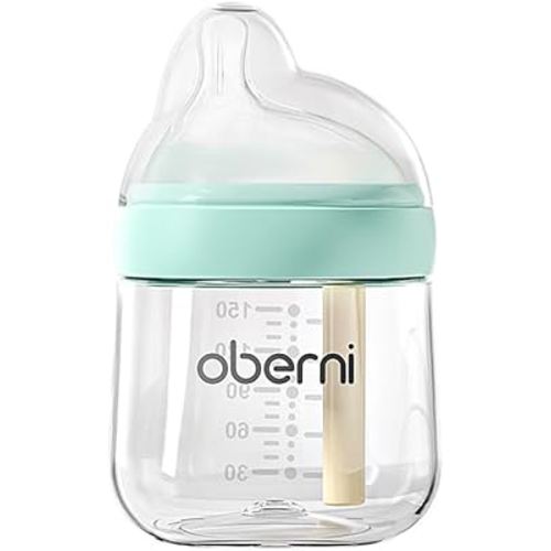 Glass Baby Bottles,Anti Colic Breastfeeding Bottles with Natural Response Nipples,Wide Neck Baby Bottle for Babies,Newborn 0-6 Months, BPA Free-Off-Centered Nipple-Size S(5 Ounce, Blue, 1 Pack)