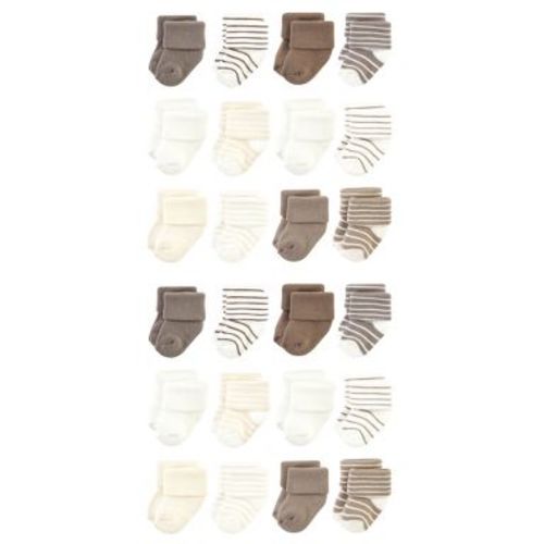 Hudson Baby Cotton Rich Baby Terry Socks 24-Pack, Beige Stripe, 0-6 Months