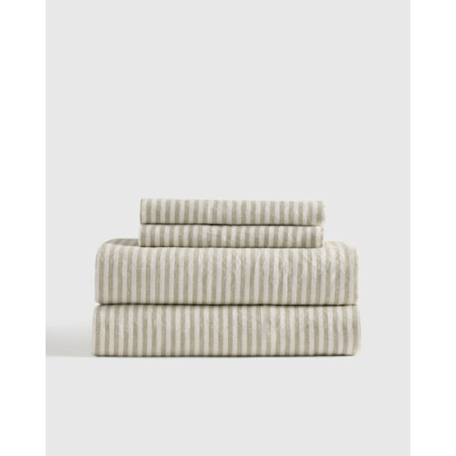 100% European Linen Sheet Set | Quince in Willowleaf/White Stripe