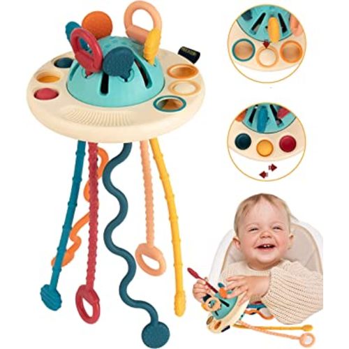 Vanmor Sensory UFO Pulling Toy, Baby Toys 6 to 12 Months, Montessori Toys for 6-12 Month Old Girls Boys, Baby Travel Essentials Fine Motor Skills Toys for 1 Year Old Boys Girl 1st Birthday Gift