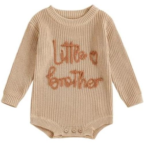 Little Brother Newborn Baby Boy Clothes Letter Embroidery Long Sleeve Infant Knit Sweater Romper