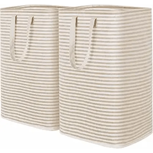 Lifewit 2 Pack Laundry Basket 80L Each, Collapsible Clothes Hamper with Reinforced Handles, Freestanding Waterproof Design for Bedroom and Laundry Room, Beige 160L Total