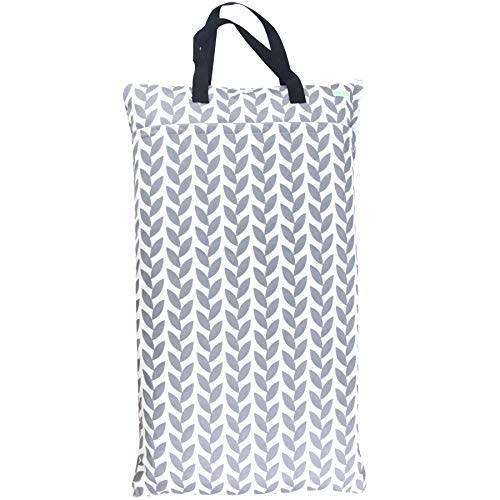 wegreeco Reusable Hanging Wet Dry Cloth Diaper Bag (Grey Leaf)