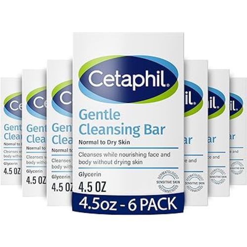 Cetaphil Gentle Cleansing Bar, 4.5 oz (Pack of 6), Nourishing Cleansing Bar For Dry, Sensitive Skin, Non-Comedogenic