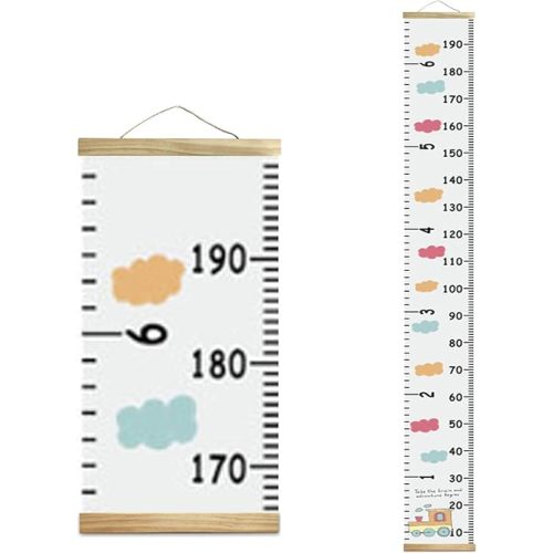Kids Growth Chart, Wood Frame Fabric Canvas Height Measurement Ruler from Baby to Adult for Child's Room Decoration 7.9 x 79in (7.9 x 79in, Colorful Cloud)