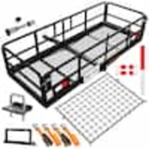 Mockins 60in.x24in.x14in. Rustproof High Rail Hitch Mount Cargo Carrier Basket w/License Holder,2in. Arm Raise,500 lbs. Capacity MA-80