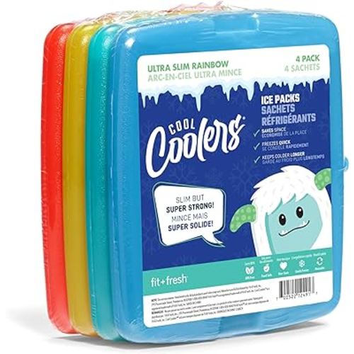 Cool Coolers by Fit & Fresh Slim Ice Packs, Quick Freeze, Space-Saving, Reusable Ice Packs for Lunch Boxes & Coolers