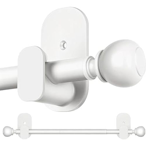 White Curtain Rods No Drilling 32 to 58 Inch, Adhesive Window Rod
