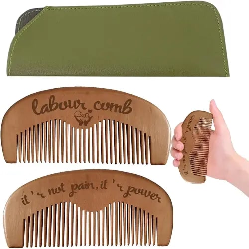 Birthing Labour Comb Birth Wooden Comb with Leather Case Post partum Essentials Gifts for Mom Pregnancy Must Haves Gift for Pregnant Women First Time Moms Hospital Bag Pain Stress Relief and Delivery