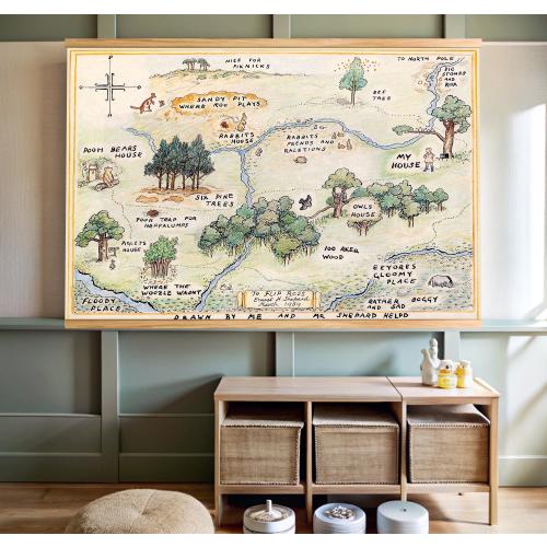 100 Acre Wood Map,Winnie the Pooh Map,Canvas Hanging,Kids Room Art,Nursery Wall Art,Kids Room Wall Decor,Oversized Tapestry,Kidsroom Decor