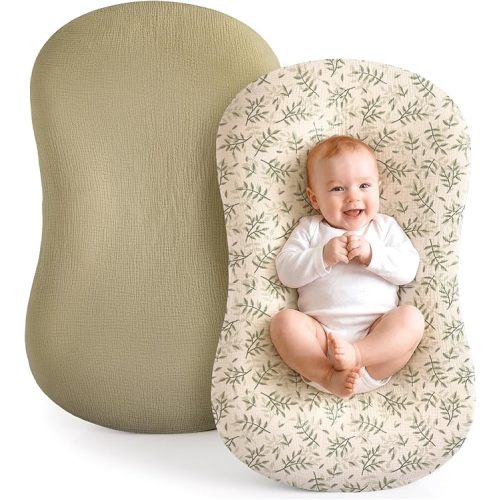 Termichy Baby Lounger Covers Muslin: Soft and Breathable Slipcover for Snuggle Me Lounger - Machine Washable & Zipper-Free for Safe Daily Use - Navy & Blue for Boys