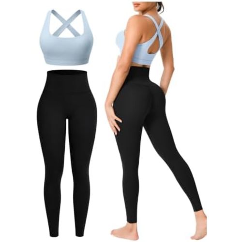 Workout Sets for Women 2 Pieces Seamless Yoga Legging Removable Bra Padding