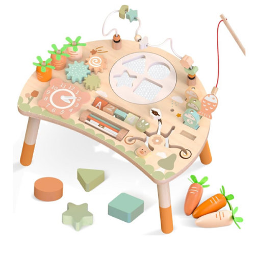Wooden Activity Table for Toddlers, 9 in 1 Montessori Toy