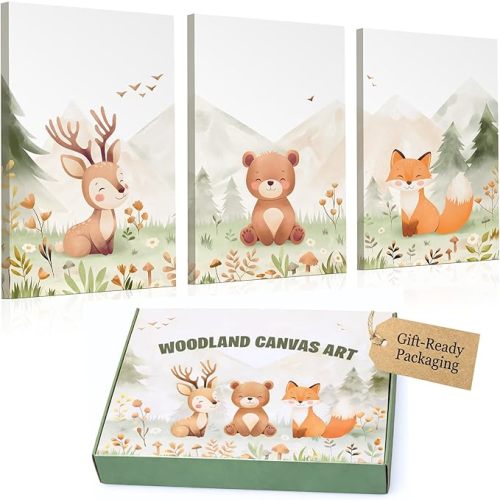 KEMINA BLANKETS Safari Nursery Wall Art Set of 3 – 12×16 Inch Neutral Animal Canvas Prints (Elephant, Lion, Giraffe), Printed from Original Hand-Illustrated Artwork, Ready-to-Hang Baby Room Decor