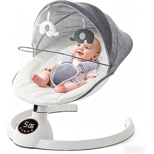Baby Swing for Newborns - Electric Motorized Infant Swing,3 Seat Positions, 5 Speeds, Bluetooth Music, 10 Preset Melodies, Remote,Portable Baby Swing for Indoor,White