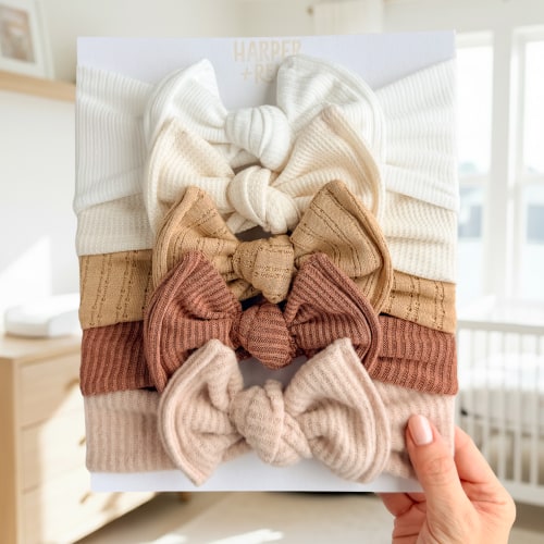 Signature Textures Sampler (Warm Neutrals) | Mixed Fabric Baby Bow Bundle