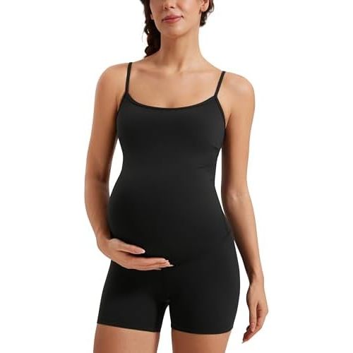 CRZ YOGA Butterluxe Maternity Cami Strap Workout Romper - U Neck Casual Shorts Jumpsuit Pregnancy Womens Tank Top Bodysuit