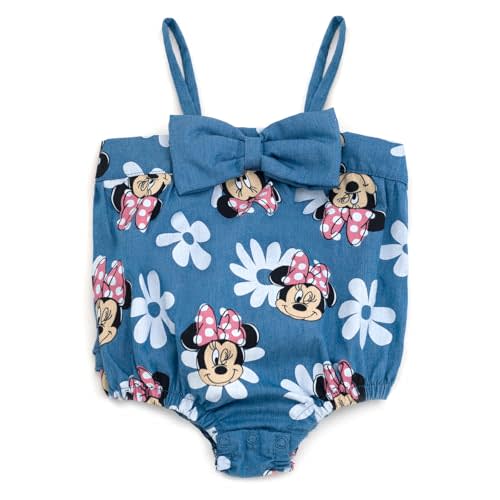 Disney Minnie Mouse Floral Baby Girls Chambray Bubble Romper Newborn to Infant Sizes (Newborn - 24 Months)