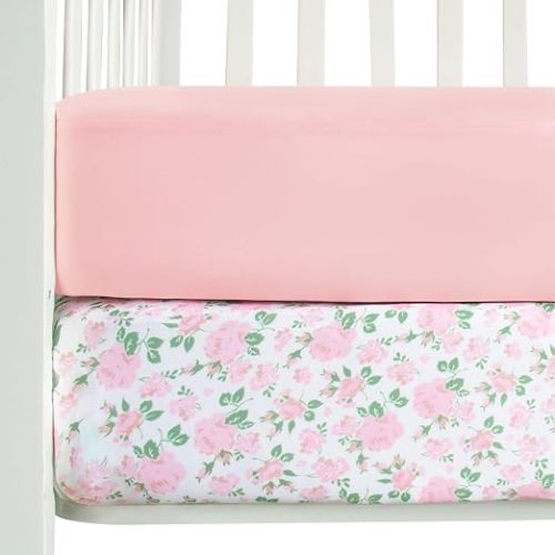 Stretchy Crib Sheets for Girls, 4 Pack Baby Sheets Fitted