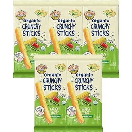 Earth's Best Organic Baby Food, Dissolvable Teething Snack for Babies 6 Months and Older, Garden Veggie Crunchy Sticks, .56 oz Pack (Pack of 5)