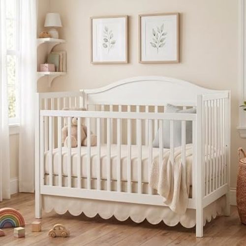 28 x 52 Inch Oatmeal Crib Skirt 14 Inch Drop, Scalloped Crib Bed Skirt