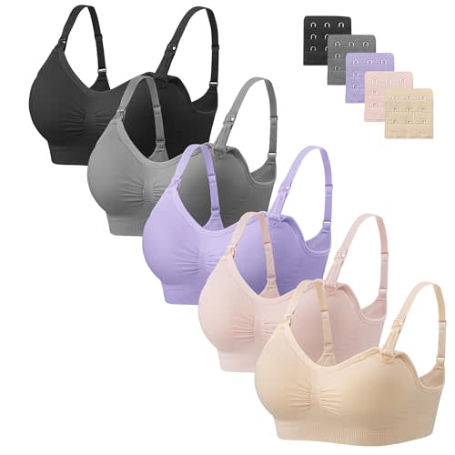 Angelhood Nursing Bra 5 Pack Womens Maternity Breastfeeding Seamless Wireless Sleep Bra with Extenders