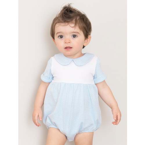 Classic Baby Blue Striped Bubble Romper