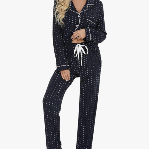 Senert Pajamas Set For Women Long Sleeve Sleepwear with Pocket Soft Button Down Shirt Long Pants Pj Lounge Sets S-XXL