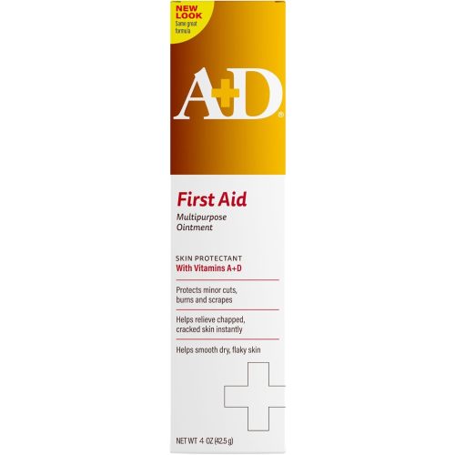 A+D First Aid Multipurpose Healing Ointment - Moisturizing Skin Protectant for Dry Cracked Heels, Elbows, Hands and Lips - Protects Minor Cuts, Burns, & Scrapes – 4 oz Tube