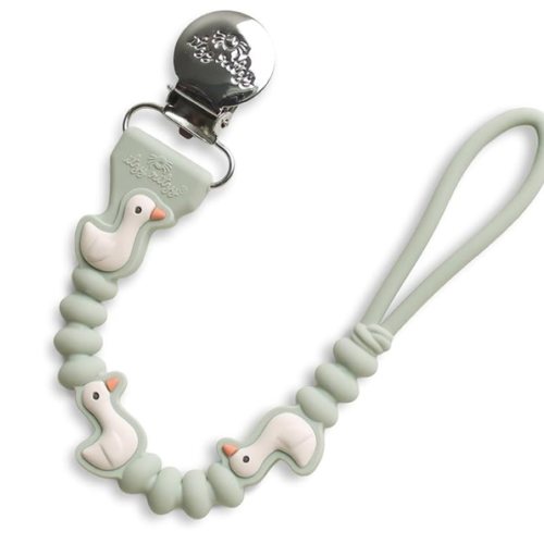 Itzy Ritzy Silicone Pacifier Clip, Baby Pacifier Holder Clip (Goose) | 100% Food-Grade, BPA-Free Silicone Pacifier Clip with Secure Clasp, One-Piece Design, Keeps Pacifiers, Teethers & Toys Close