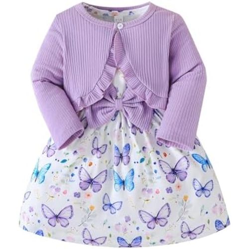 Rosibel Toddler Baby Girls Dress and Cotton Cardigan Set for 6M-3T Spring Autumn Clothes Outfits