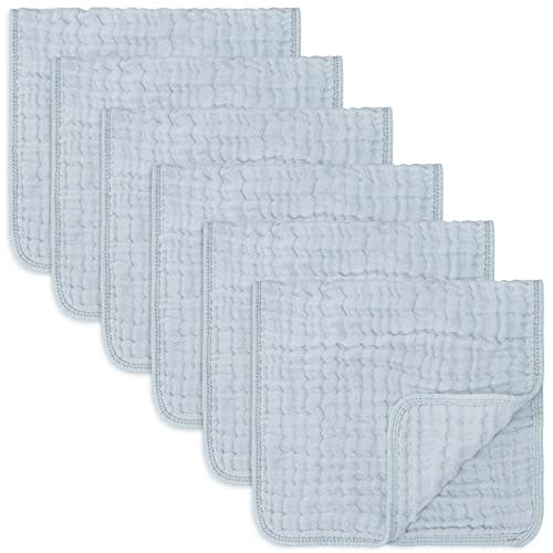 Muslin Burp ClothsLarge 100% Cotton Hand Washcloths 6 Layers Extra Absorbent and Soft (Slate, 6-Pack, 20" X10" )