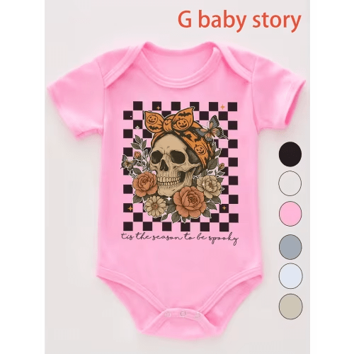 baby girls gothic floral skull print stretchy onesie soft - Temu