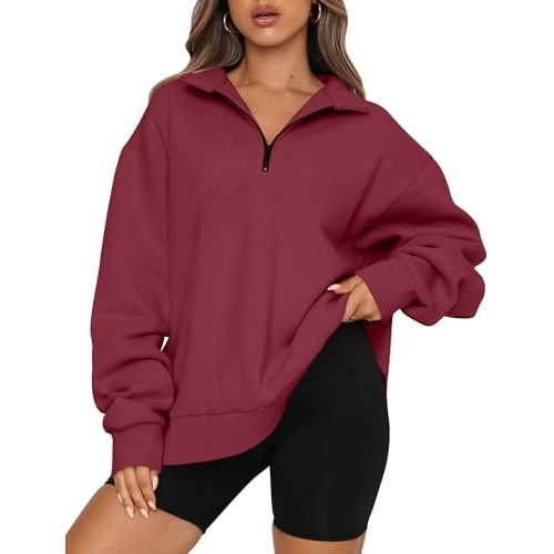Trendy Queen Womens Oversized Sweatshirts Fall Fashion Hoodies Half Zip Pullover Long Sleeve Shirts Clothes Outfits