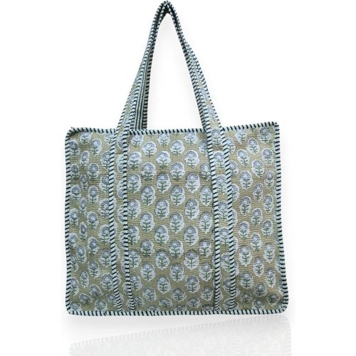 COTSILER 100% Cotton Quilted Tote Bag with Zipper Large Aesthetic Bohemian Block Print Travel Bag,Shoulder Purse & Beach Bag