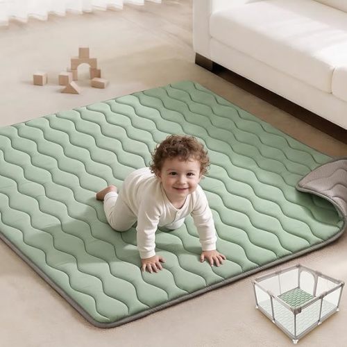 Blissful Diary Baby Play Mats for Floor, 50x50 Playpen Mat, Thick Cushioning Padding Foam Playmat for Baby and Toddlers Infants, Non-Slip & Machine Washable, Earth Tones Design