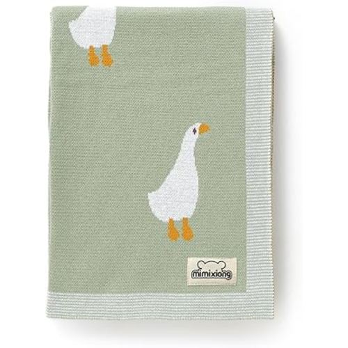mimixiong Baby Blanket Knit Receiving Boys Girls Blanket Soft Cotton Neutral Blanke for Swaddle Crib Stroller with Cute Goose