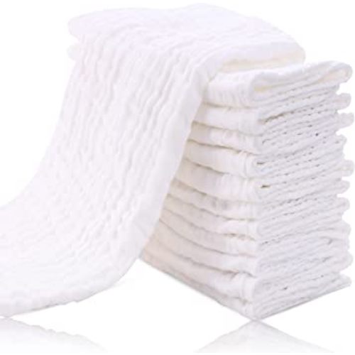 Cute Castle 12 Pack Muslin Burp Cloths for Baby - Ultra-Soft 100% Cotton Baby Washcloths - Large 20'' by 10'' Super Absorbent Milk Spit Up Rags - Burpy Cloths for Unisex, Boy, Girl - White