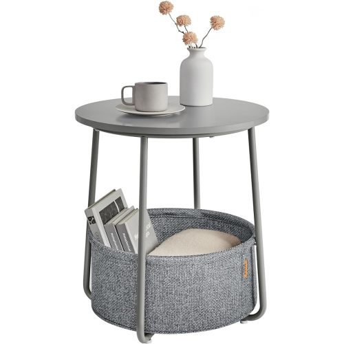 VASAGLE Round Side End Table, 2-Tier Boho Bedside Table with Rattan-Look Storage Shelf, Nightstand for Small Spaces, for Living Room, Bedroom, Home Office, Oak Beige ULET296Y01